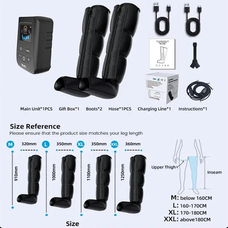 Air Leg Massager Compression Boots Air Pressure Pressotherapy Foot Calf Therapy Device 4 Chamber Fast Recovery Massage Machine