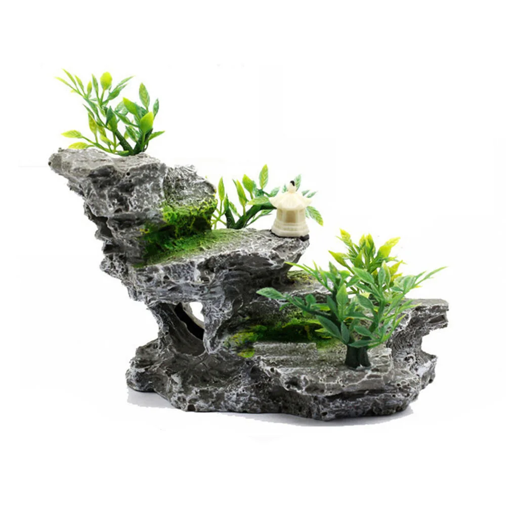 Aquarium Fish Tank Decor Rockery Mountain Stone Hiding Fish Cave Resin Ornaments