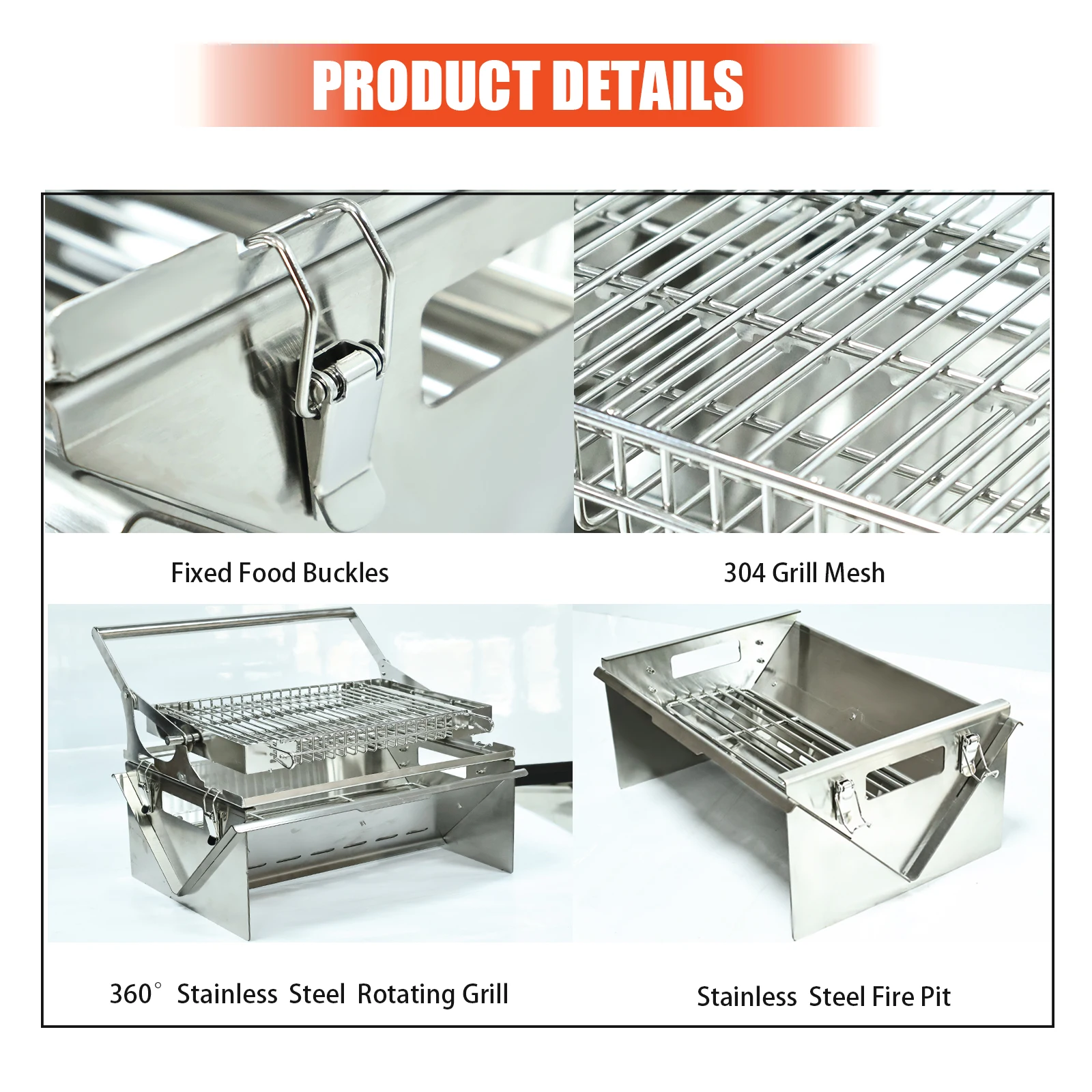 BBQ Grill Camping Turnover The Top BBQ Grid Could Over Turn 360⁰ Through The Handle Charcoal Stainless Steel Grill Foldable