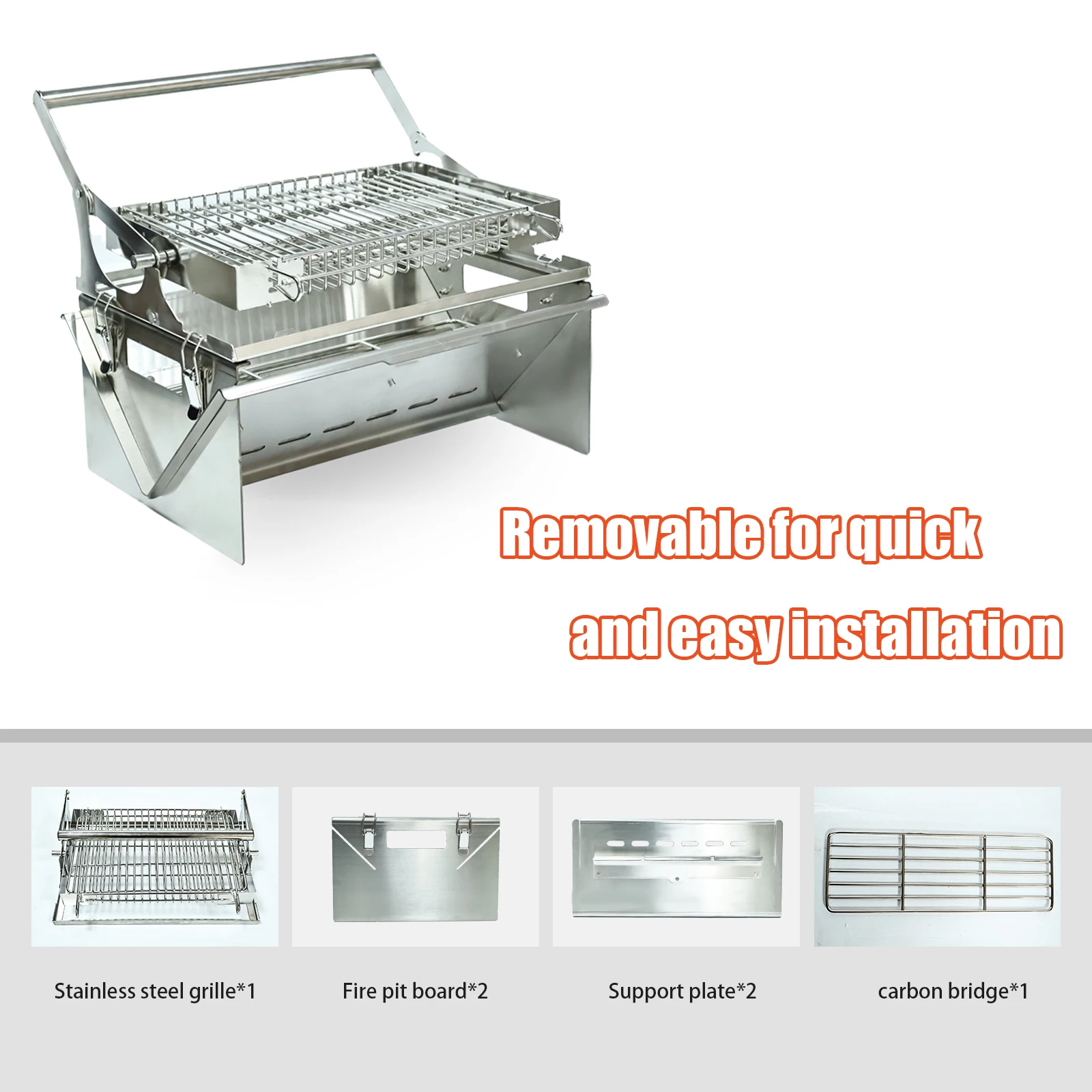 BBQ Grill Camping Turnover The Top BBQ Grid Could Over Turn 360⁰ Through The Handle Charcoal Stainless Steel Grill Foldable