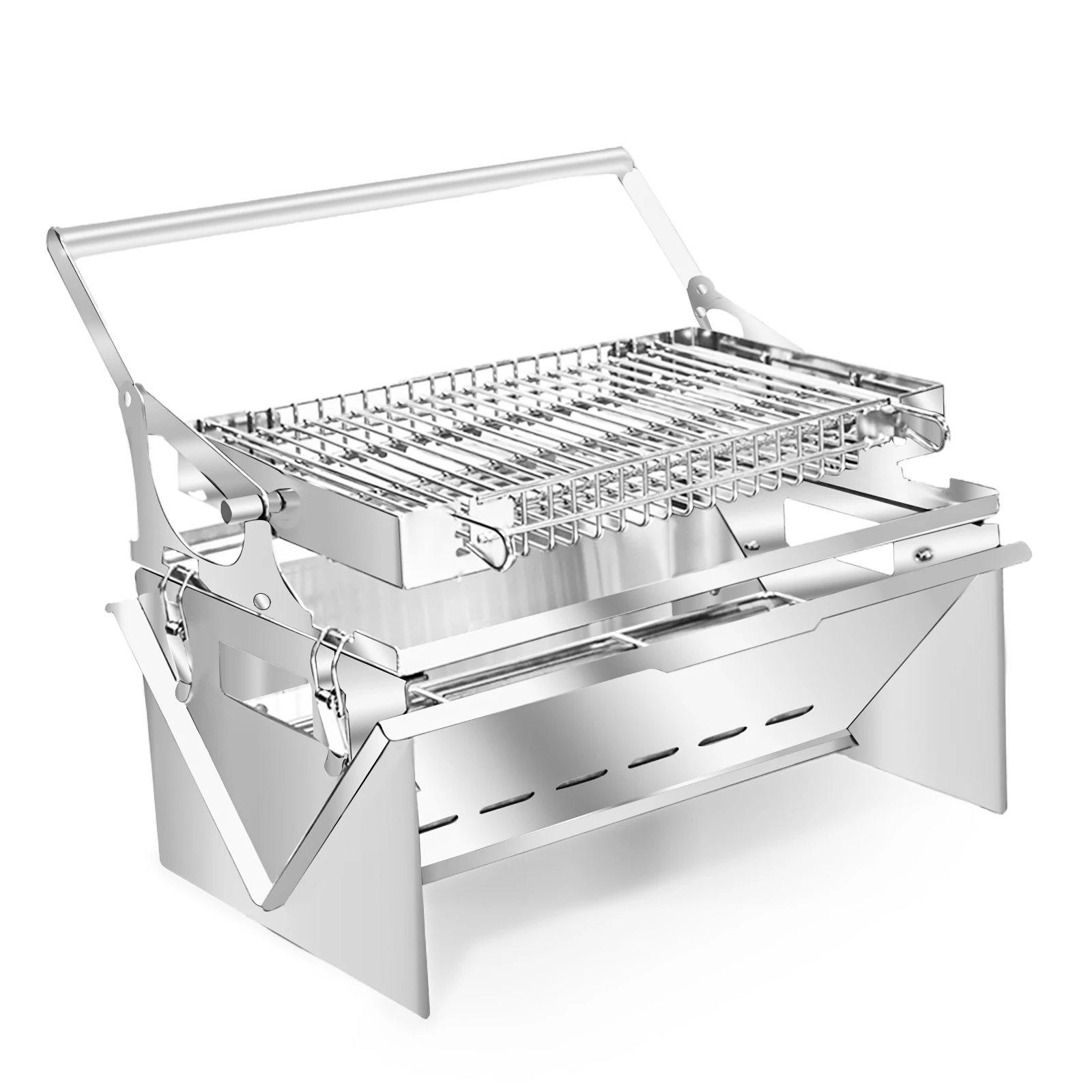 BBQ Grill Camping Turnover The Top BBQ Grid Could Over Turn 360⁰ Through The Handle Charcoal Stainless Steel Grill Foldable
