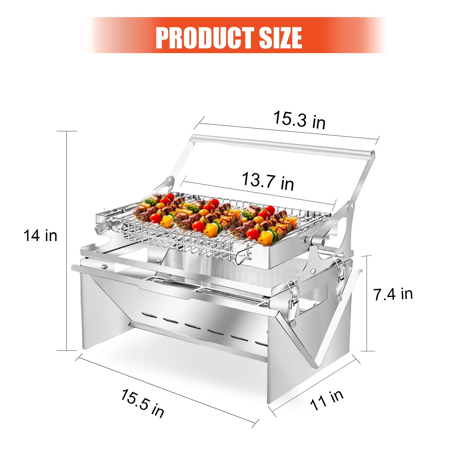 BBQ Grill Camping Turnover The Top BBQ Grid Could Over Turn 360⁰ Through The Handle Charcoal Stainless Steel Grill Foldable