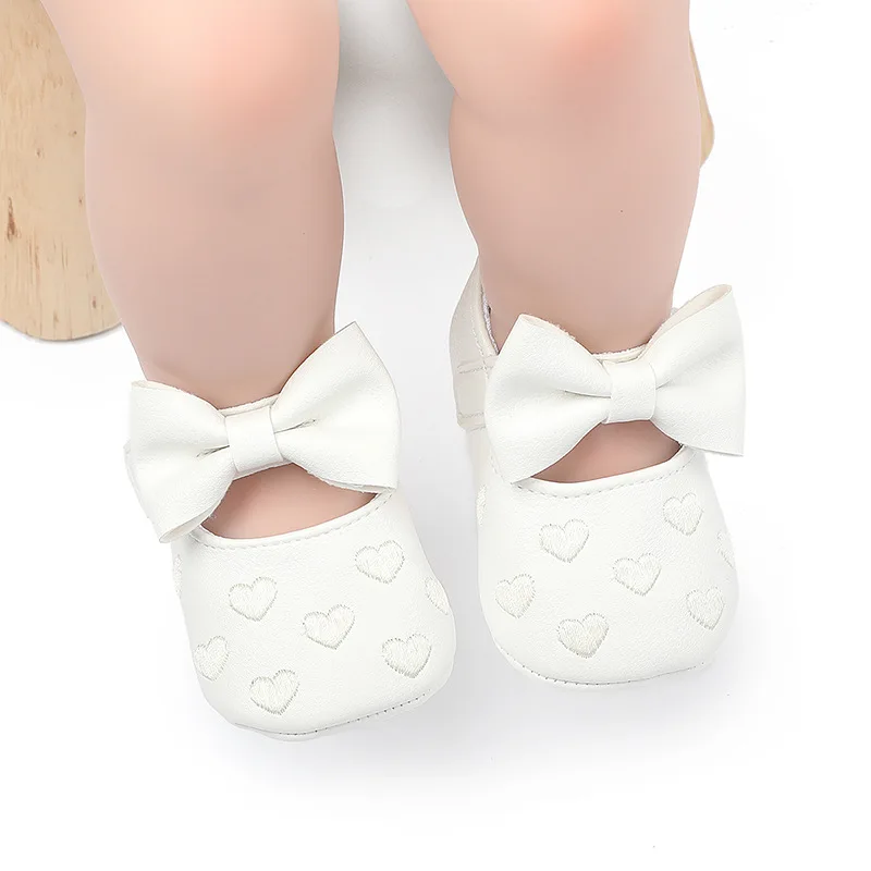 Baby Shoes Classic Dress Cute Bow-knot Heart Anti-slip Soft Sole First Walkers Infant Baby Girls Toddler Shoes 0-18m