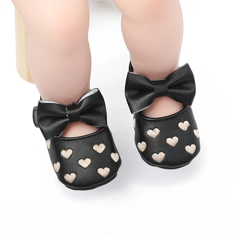 Baby Shoes Classic Dress Cute Bow-knot Heart Anti-slip Soft Sole First Walkers Infant Baby Girls Toddler Shoes 0-18m