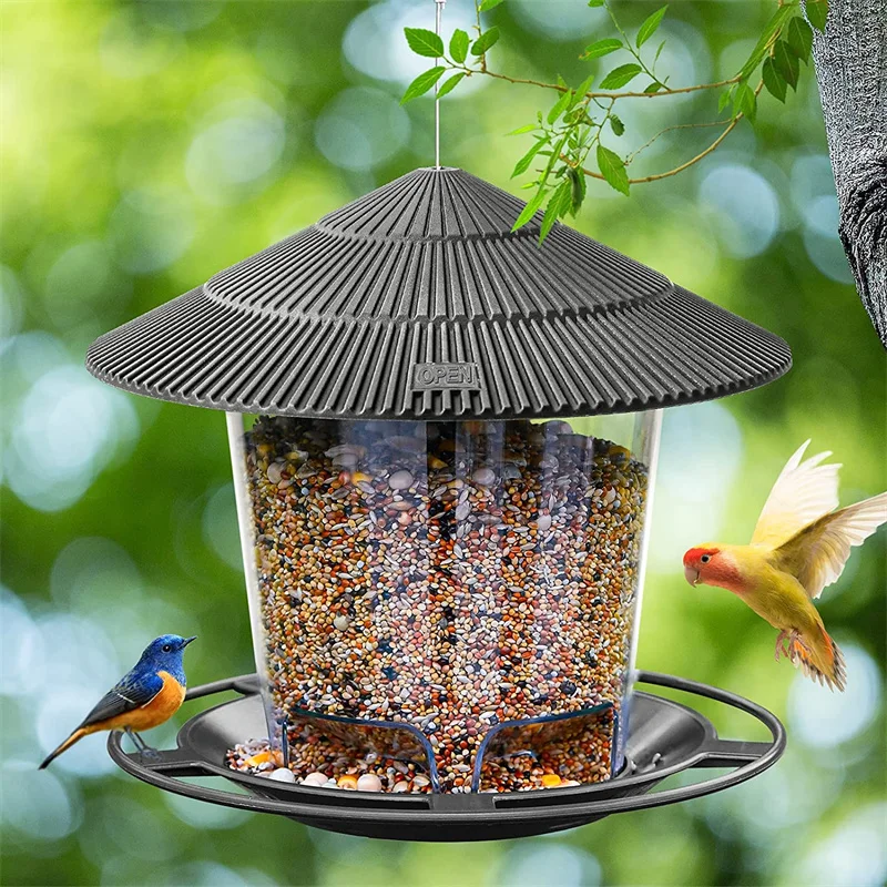 Bird Feeder Automatic Hanging Outdoor Garden Gazebo Wild Bird Feeding Container With Hang Rope House Decor Pet Supplies