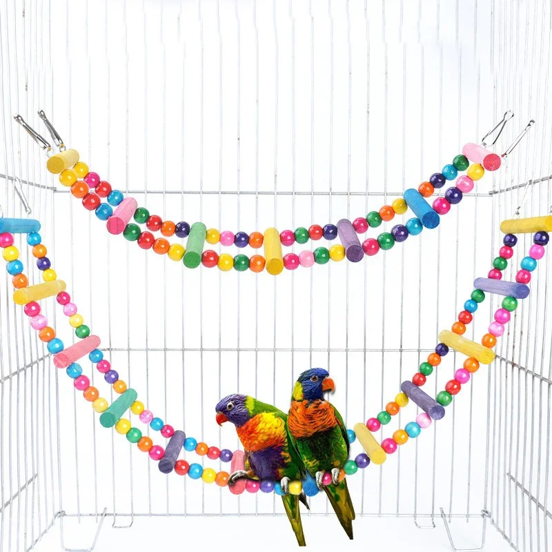 Bird Toys Set Swing Chewing Training Toys Small Parrot Hanging Hammock Parrot Cage Bell Perch Toys with Ladder Pet Supplies