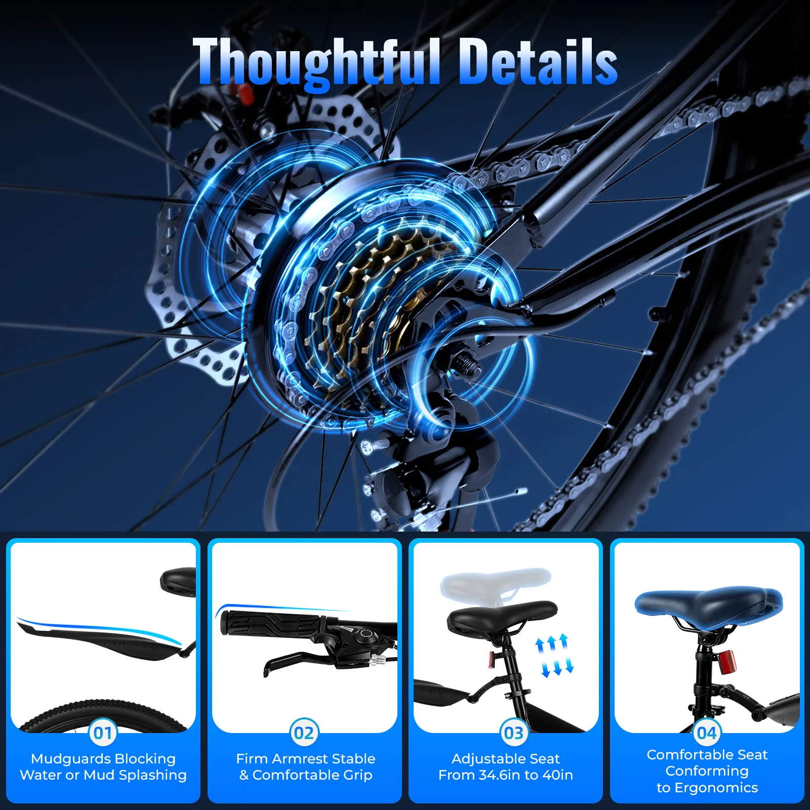 Black 26" Foldable Mountain Bike Carbon Steel - 21 Speeds (3 Front/7 Rear Gears), 220Lbs Max Load, Argon Arc Welding