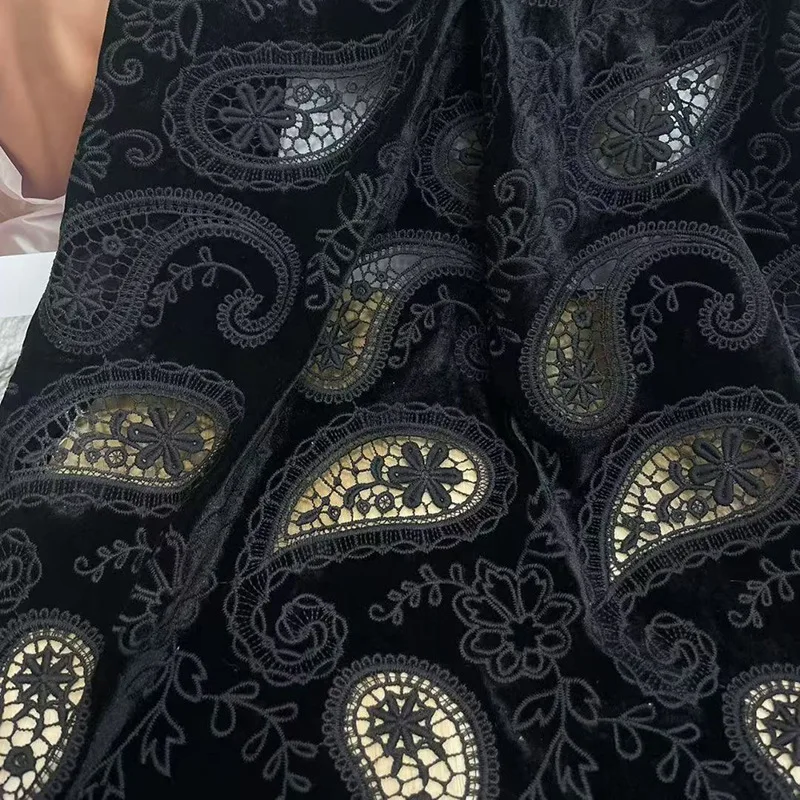 Black Floral Embroidered Lace Fabric Autumn Winter Dress Clothes DIY Handmade Sewing Fabric