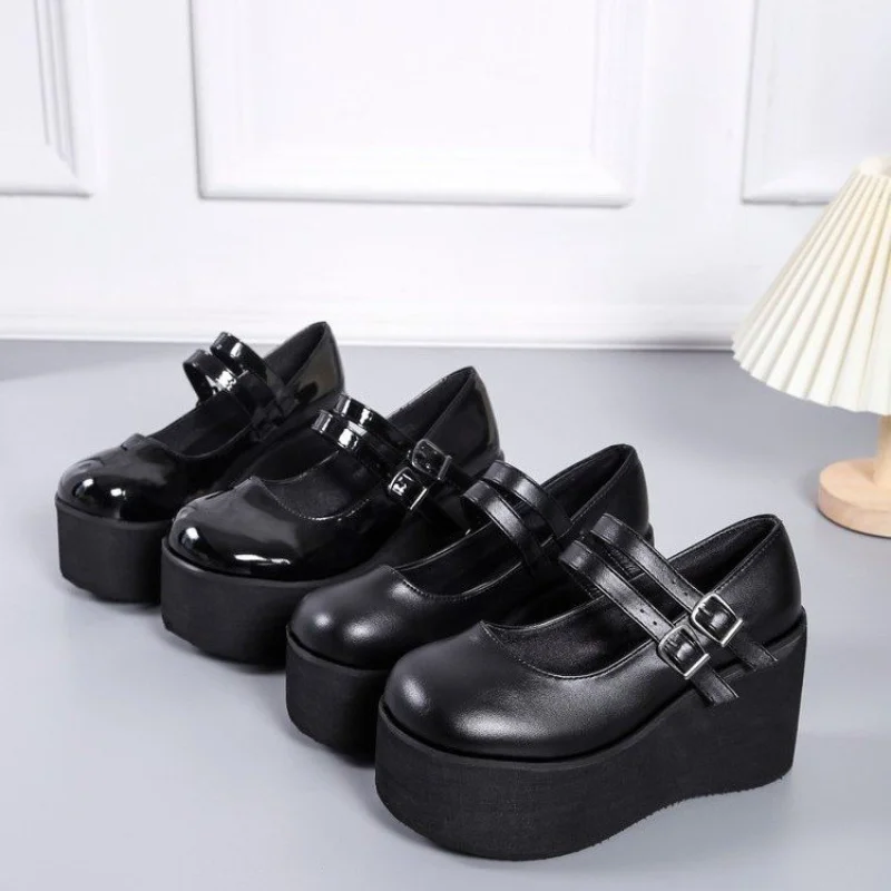 Brand New Female Lolita Cute Mary Janes Pumps Platform Wedges High Heels women's Pumps Sweet Gothic Punk Shoes Woman