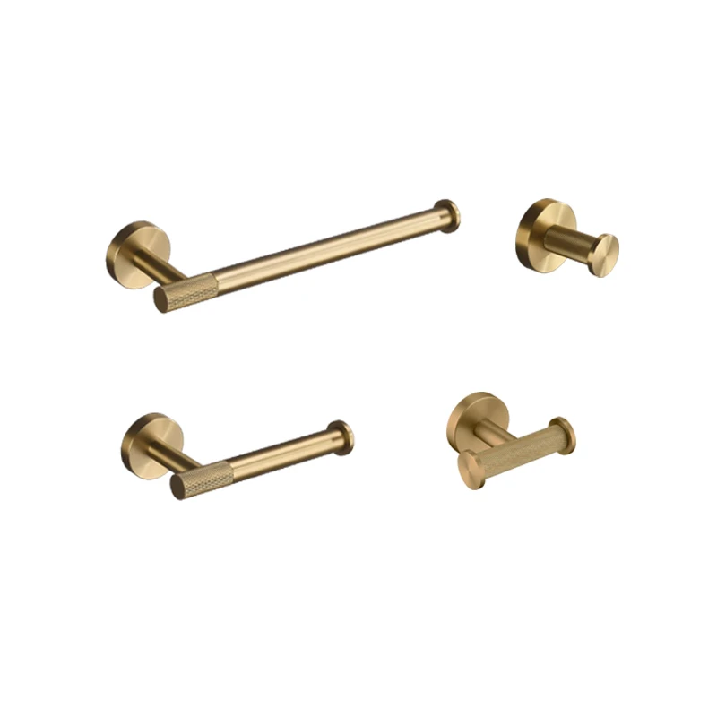 Brushed Gold Bathroom Accessories Set Hardware Kit Wall Mount Hand Towel Bar Rack Toilet Roll Paper Holder Robe Hook Hanger