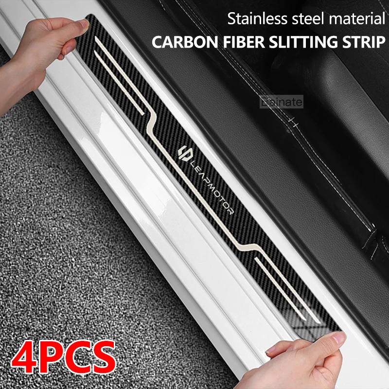 Car Stainless Steel Door Sill Scuff Plate, Carbon Fiber Threshold Protective Sticker, For Leapmotor C10 C11 C16 B01 B10 C01 2025