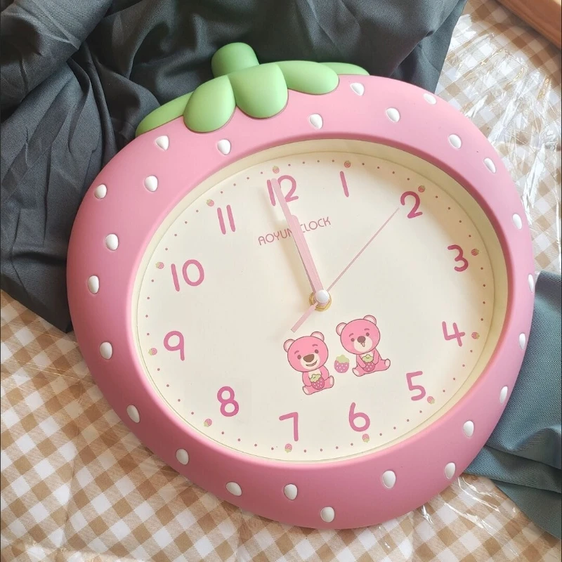 Cartoon New Strawberry Wall Clock Living Room Decoration Clock Silent and Hole Free Bedroom Clock