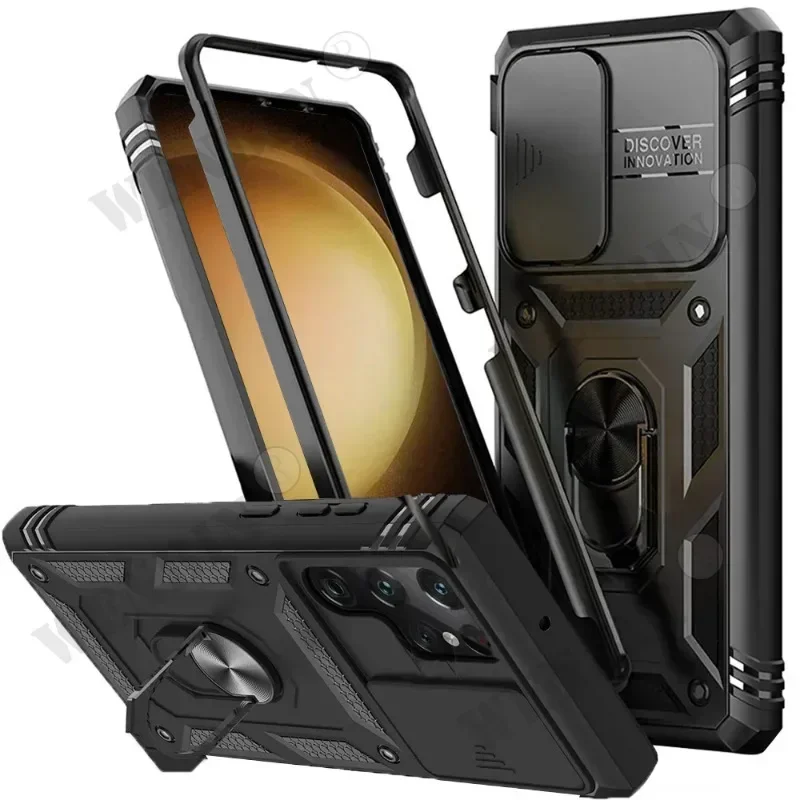 Case For Samsung S26 S25 S24 S23 Ultra Plus S25 FE A56 A36 Heavy Duty with Camera 360 Degree Rotate Kickstand Shockproof Cover