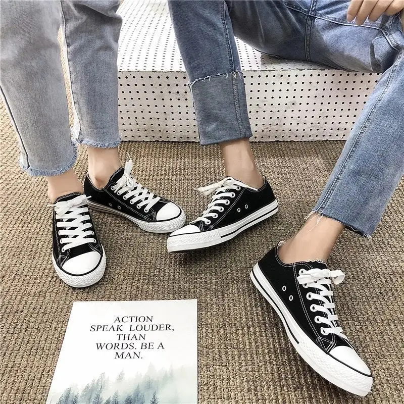 Casual Canvas Sneakers for Adult Pure Color Lace Up Shoes Non-slip Walking Shoes Classic Low Top Board Shoes Breathable Sneakers