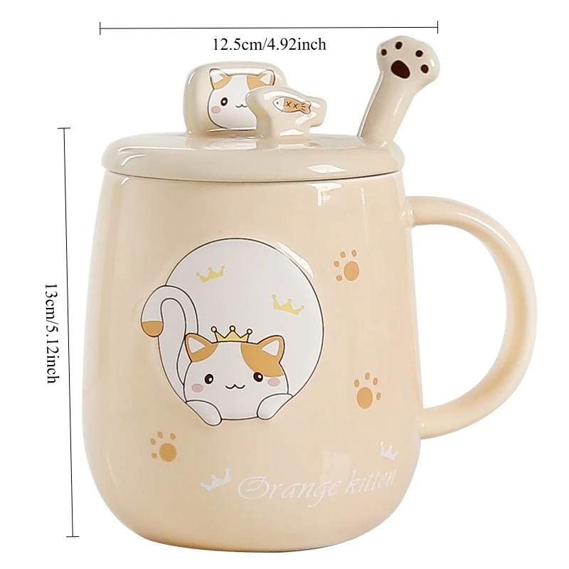 Cat-themed ceramic mug with lid and spoon cartoon style perfect for office or home use coffee cup mugs mug glass mug cup mugs