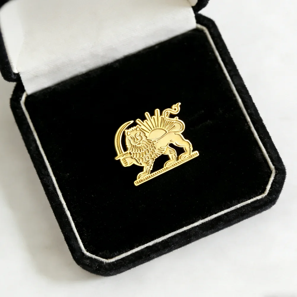 Cazador Stainless Steel Persian Lion and Sun Pins Brooch for Women Men Iran Flag Suit Collar Badges Jewelry Wholesale 2026 Gift