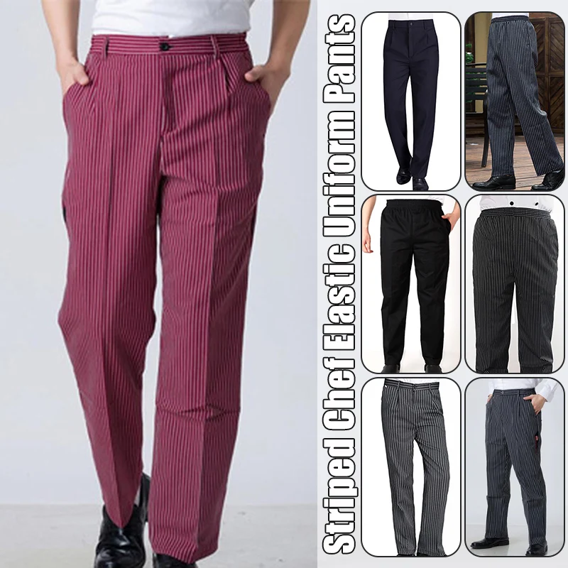 Chef Pants Restaurant Kitchen Work Uniform Pants Buttons / Elastic Trousers Hotel Food Service Trousers With Pockets