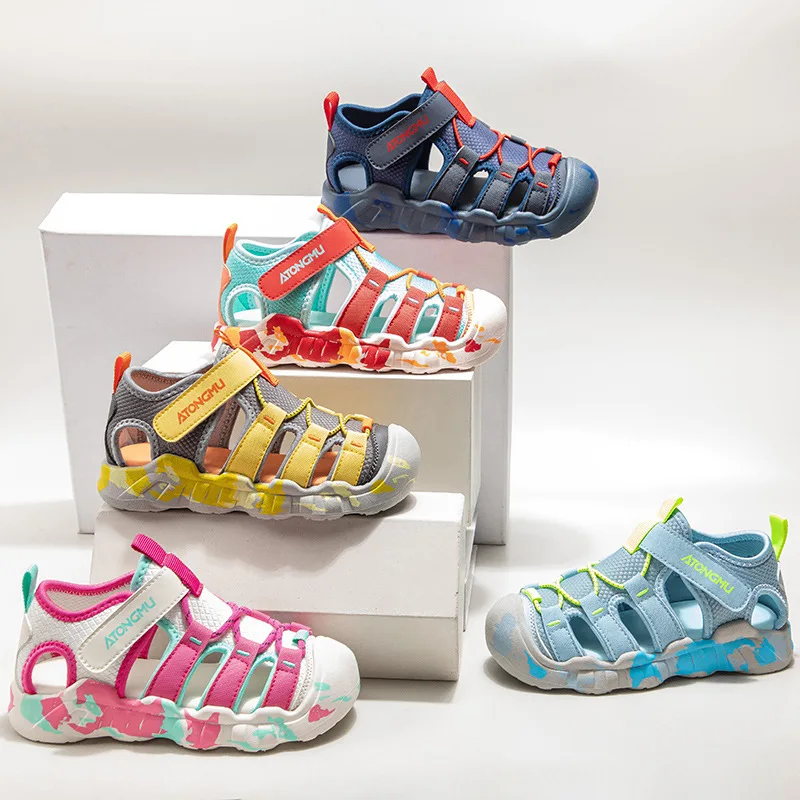 Children Summer Sports Sandals Girls Beach Outdoor Non-slip Hiking Shoes Boys Hollow Breathable Anti Collision Round Toe Sandals