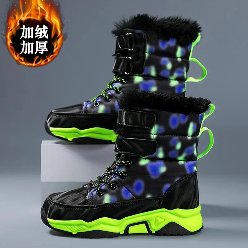 Children Warm Velvet Thickened Cotton Boots Non-slip Rubber Sole Waterproof Outdoor Walking Sneaker Winter Boy Boot