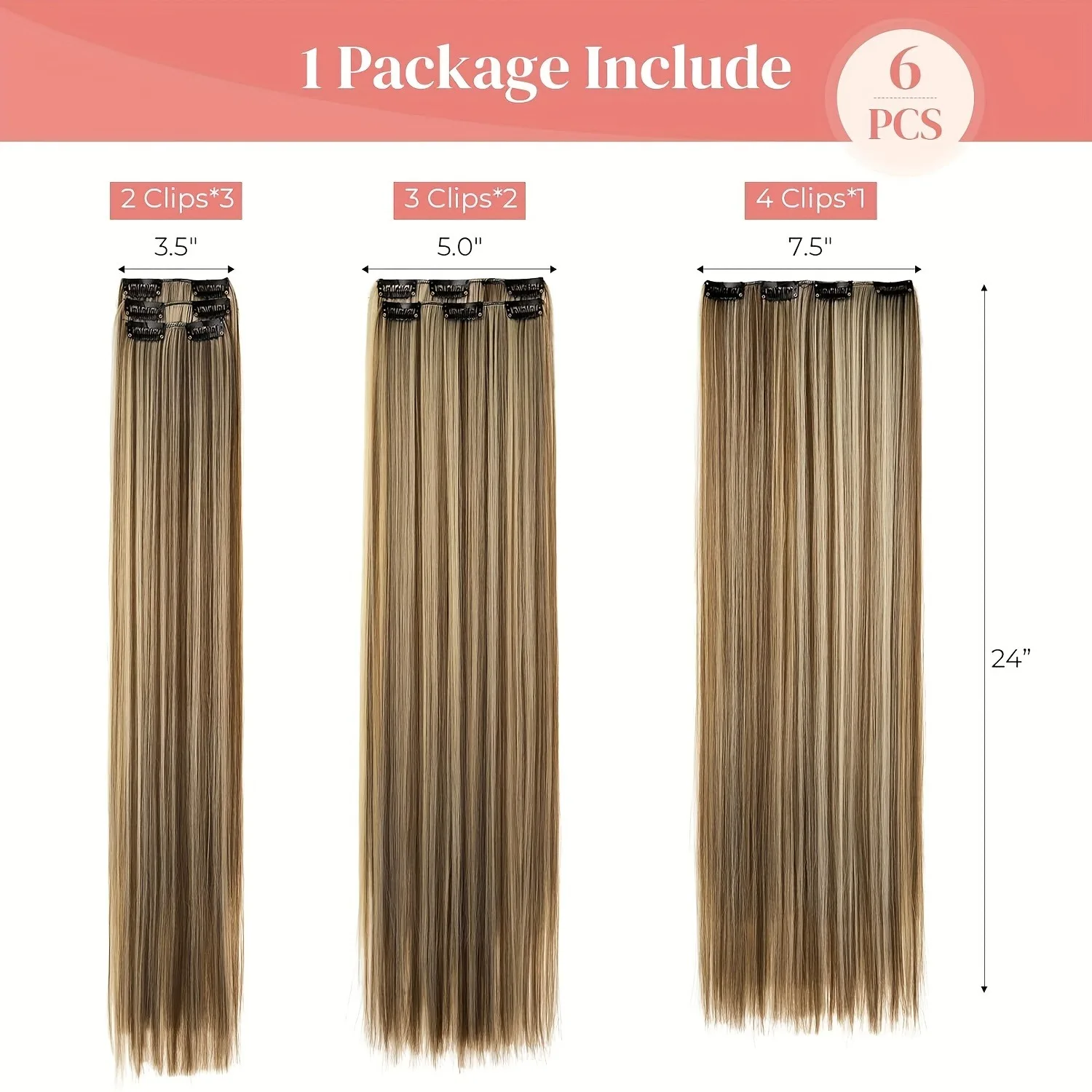 Clip In Hair Extensions, Hair Extensions Thick Long Lace Weft Lightweight Synthetic Hairpieces For Women Chocolate Brown With Go