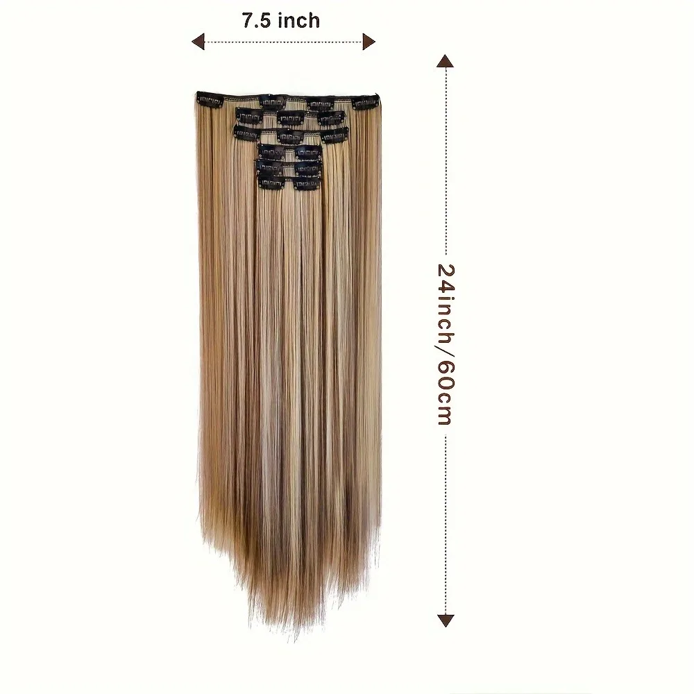 Clip In Hair Extensions, Hair Extensions Thick Long Lace Weft Lightweight Synthetic Hairpieces For Women Chocolate Brown With Go