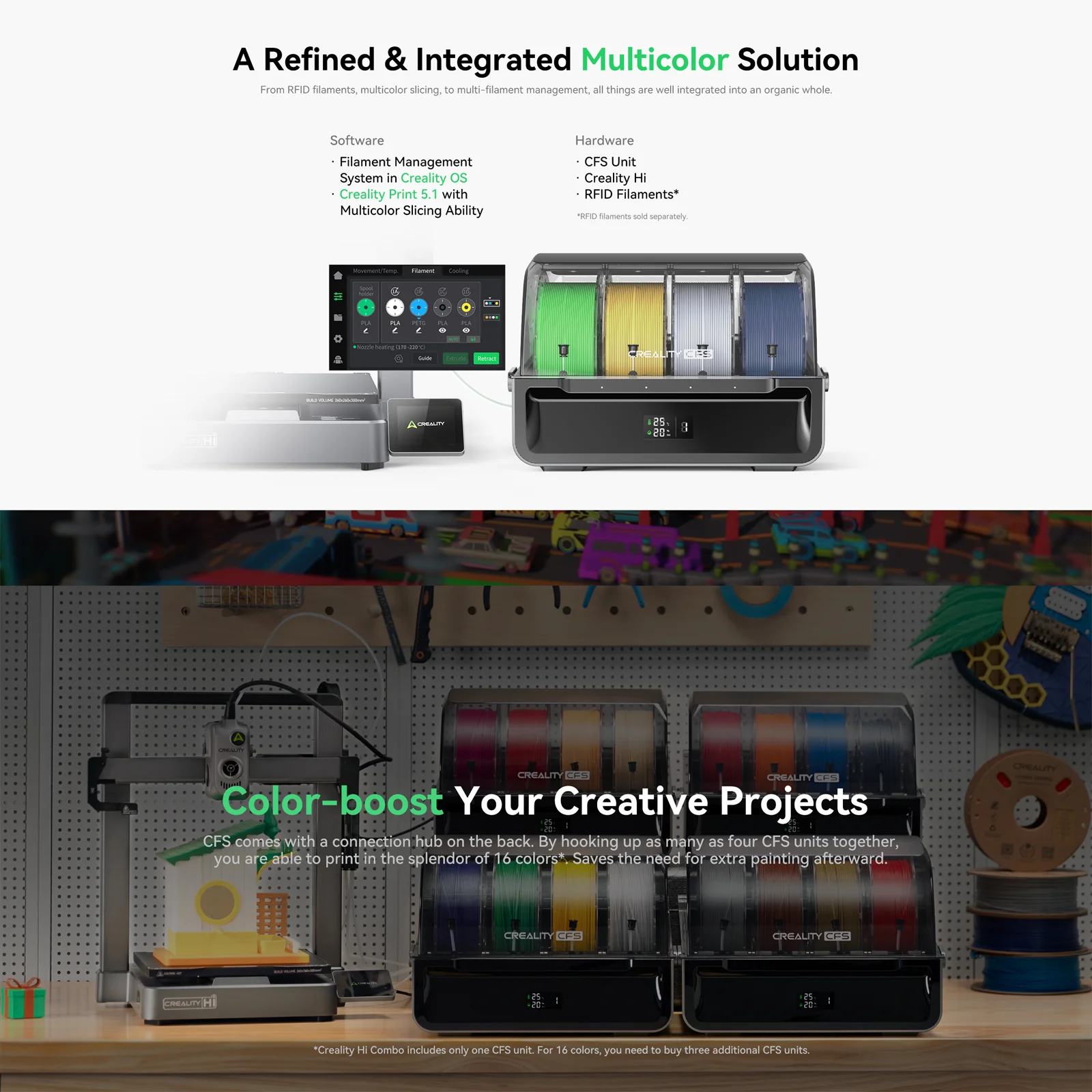 Creality Hi Combo 3D Printer, Latest Multi-color Printing Technology with CFS Filament Manage System