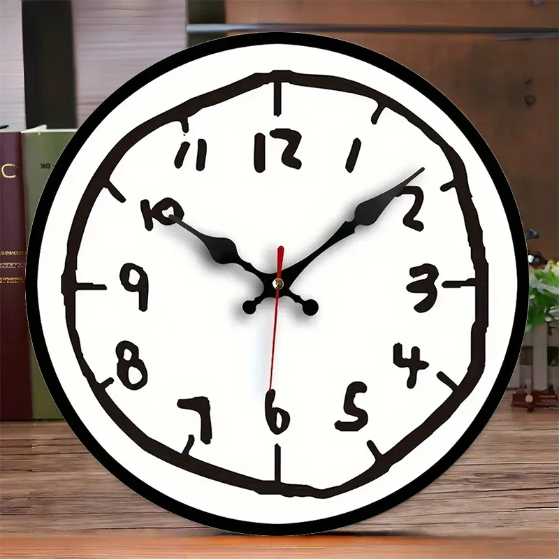 Creative Hand Drawing Wooden Silent Hanging Wall Clock, For Living Room, Office, Study Room, Bedroom, Home Decoration