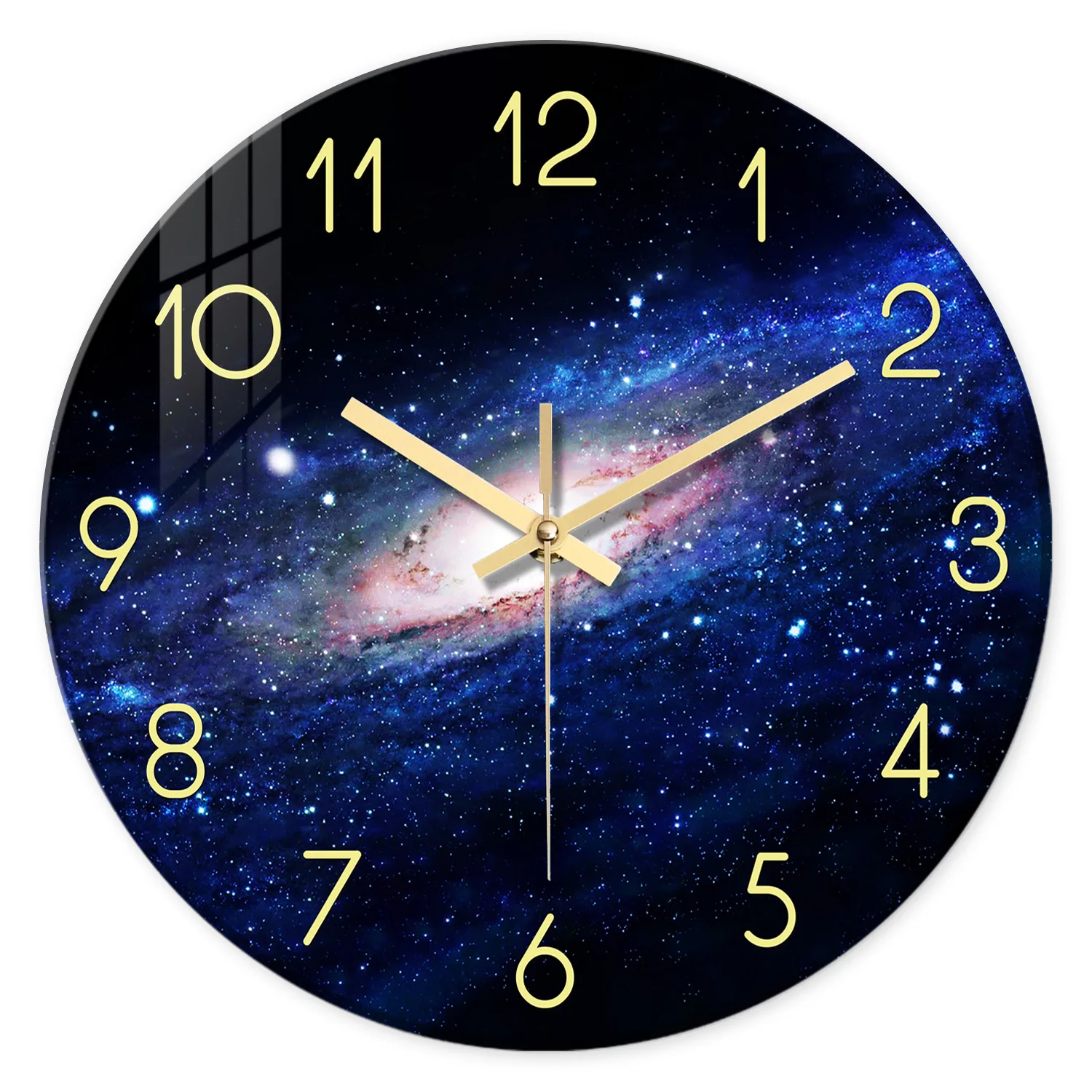 Creative Night Starry Sky Pattern Tempered Glass Wall Clock Living Room Bedroom Kitchen Home Decoration Wall Clock Silent Quartz Clock Holiday Gift 12 Inches 14 Inches 16inch (Without Battery)