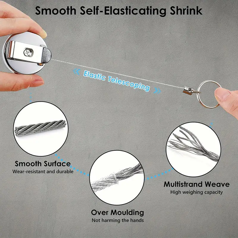 Creative Retractable Pen Case Pull-tab Fastener Anti Loss And Anti-theft Steel Wire Rope Buckle Metal Pen Holder Pen Clip