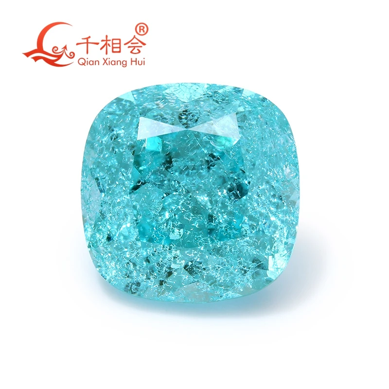 Cushion shape blue color Paraiba neon glow lab grown Yttrium Aluminum Garnet with inclusions Neon-like gem stone jewelry YAG