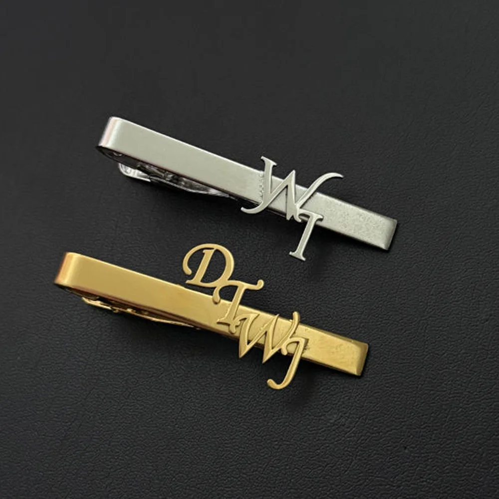 Customized groom's first letter tie clip stainless steel men's first letter tie clip personalized wedding men's jewelry gift