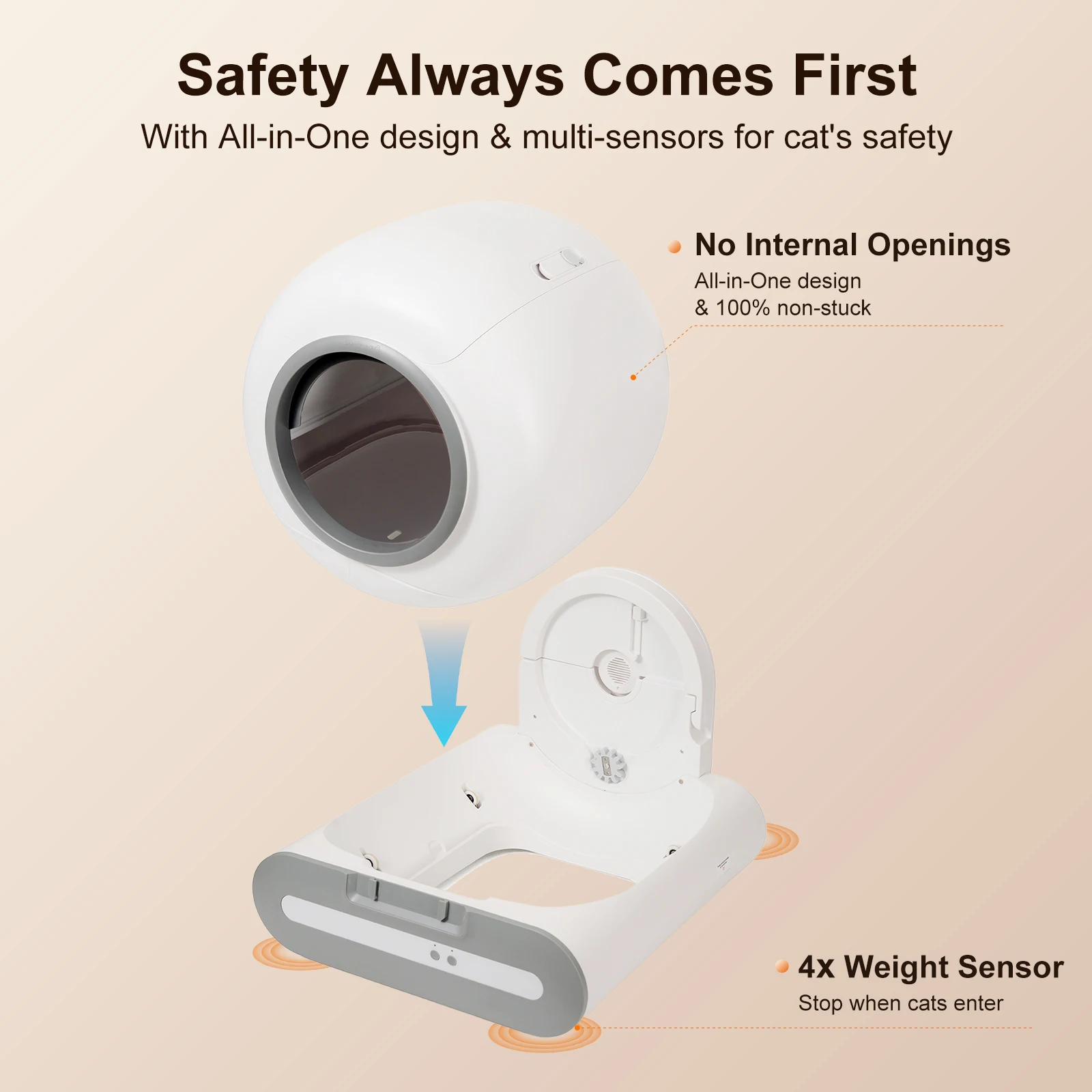 DOEL 65L Self-Cleaning Cat Litter Box App Control, ONLY Supports 2.4G WiFi w/Litter Mat&Trash Bags, Fit for Tofu & Mixed Litter