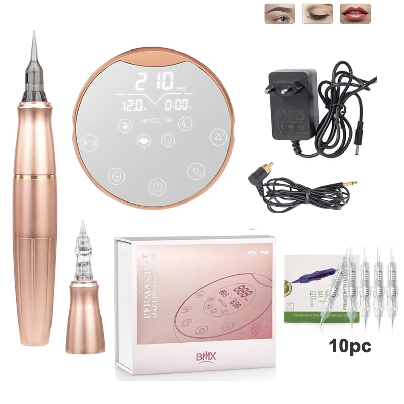 Demograph Rotary Tattoo Machine Kit For PMU Eyebrow Lips Permanent Makeup Machines Gun PMU Gun Pen with 2 Cartridge Needle