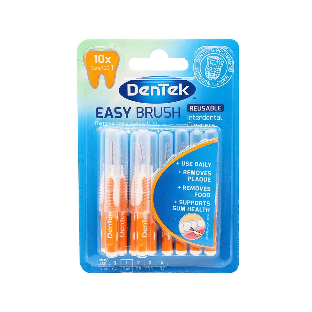 DenTek Easy Brush Interdental Cleaners 0.45mm 10PK, Flexible Handles for Effective Cleaning Between Teeth and Braces