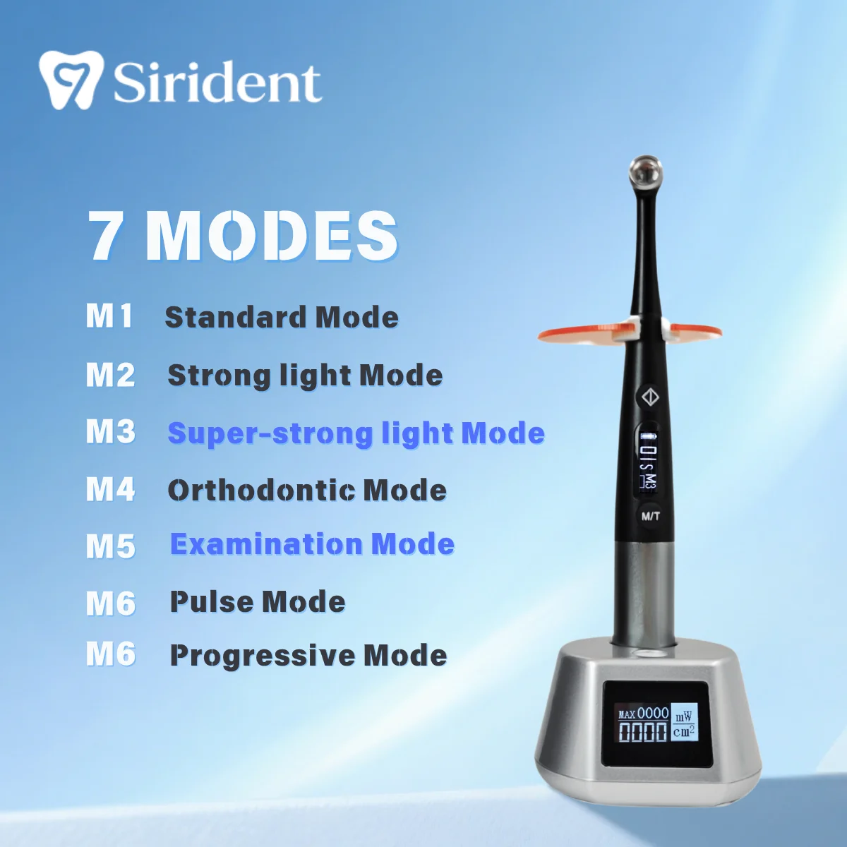 Dental 1 Second Curing Light 7 Differernt Mode With Caries Detection 3100mW/cm² 360 Degree Head Dental Equipment Lamp
