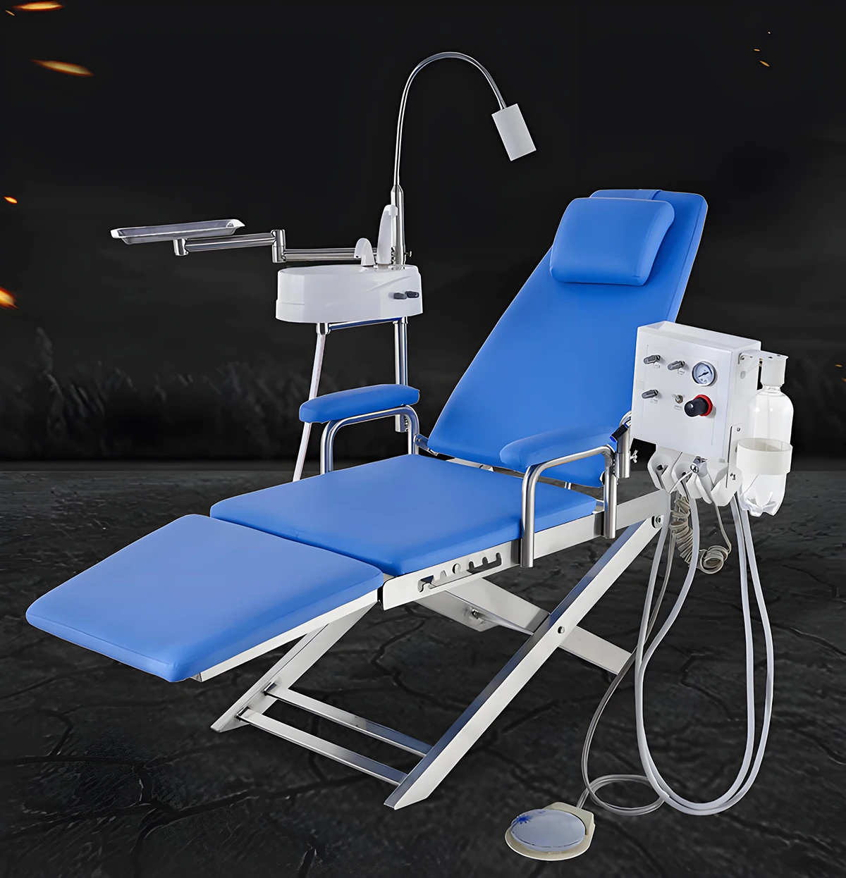 Dental Chair + Led Lamp + Air Turbine Unit + Water Flushing + Tray Dental Folding Treatment Chair Set