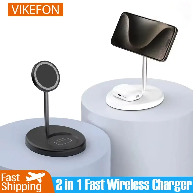 Desktop Magnetic 2 in 1 Wireless Charger Stand For iPhone17 16 15 14 13 12 Pro Max AirPod Pro Fast Phone Charging Station Holder