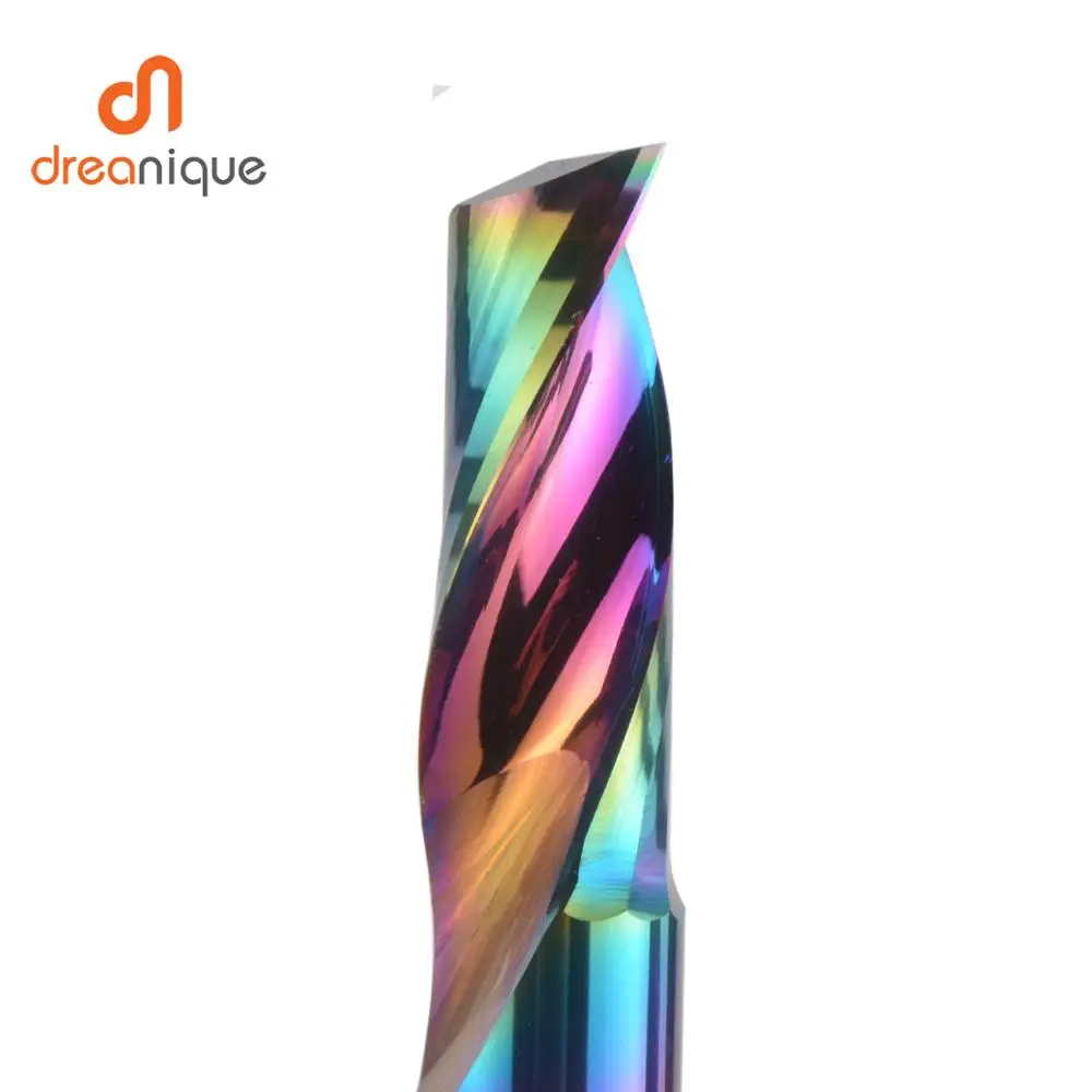 Dreanique 1pc 3.175 4 6 8mm Single Flute Solid Carbide Alloy End Mill, DLC Coating Milling Cutter Bit For Aluminium