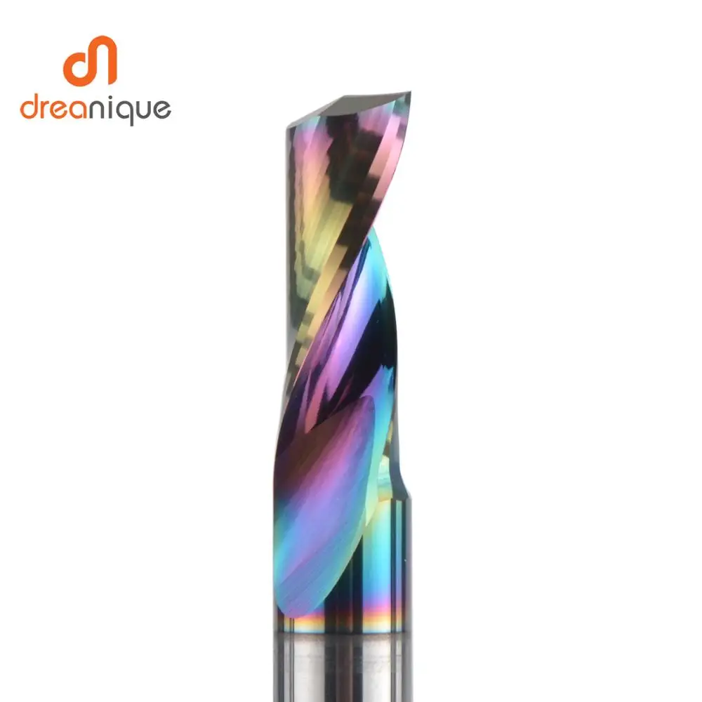 Dreanique 1pc 3.175 4 6 8mm Single Flute Solid Carbide Alloy End Mill, DLC Coating Milling Cutter Bit For Aluminium