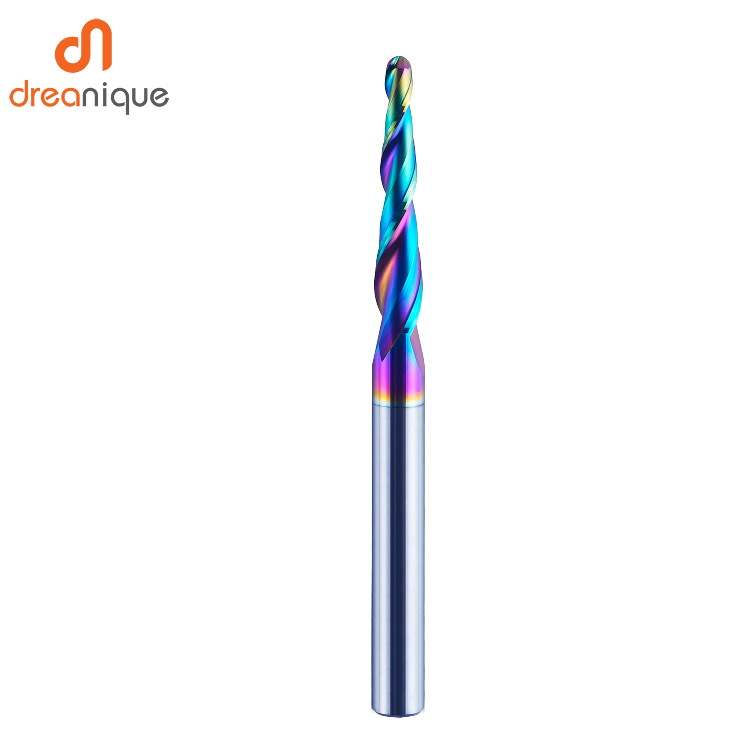 Dreanique 1pc Taper Ball Nose Engraving Bit 2 Flutes DLC Coated Milling Cutter Router Bits for Wood Metal 3D Carving End Mill