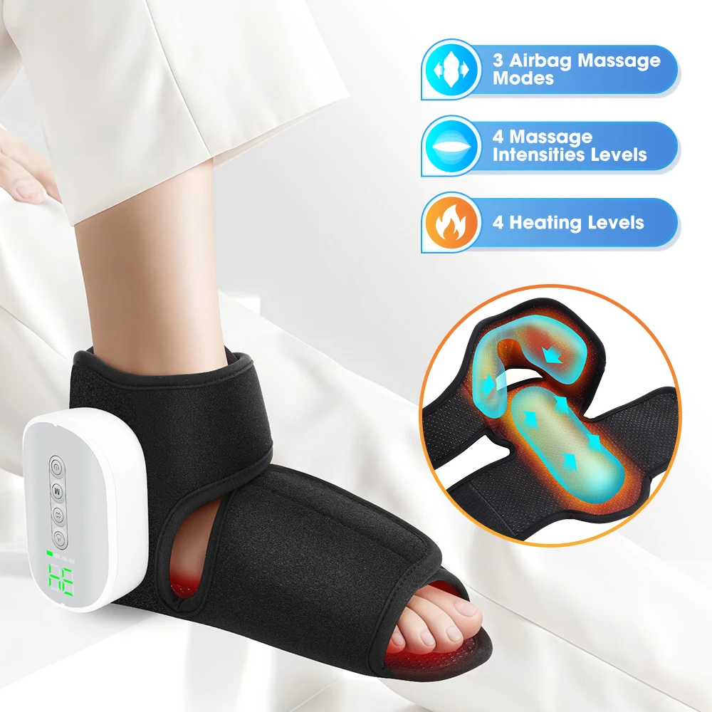Dual Airbag Foot Ankle Massager 4 Levels Heating 3 Air Compression Kneading Massage Hot Compress Electric Heating Ankle Guard