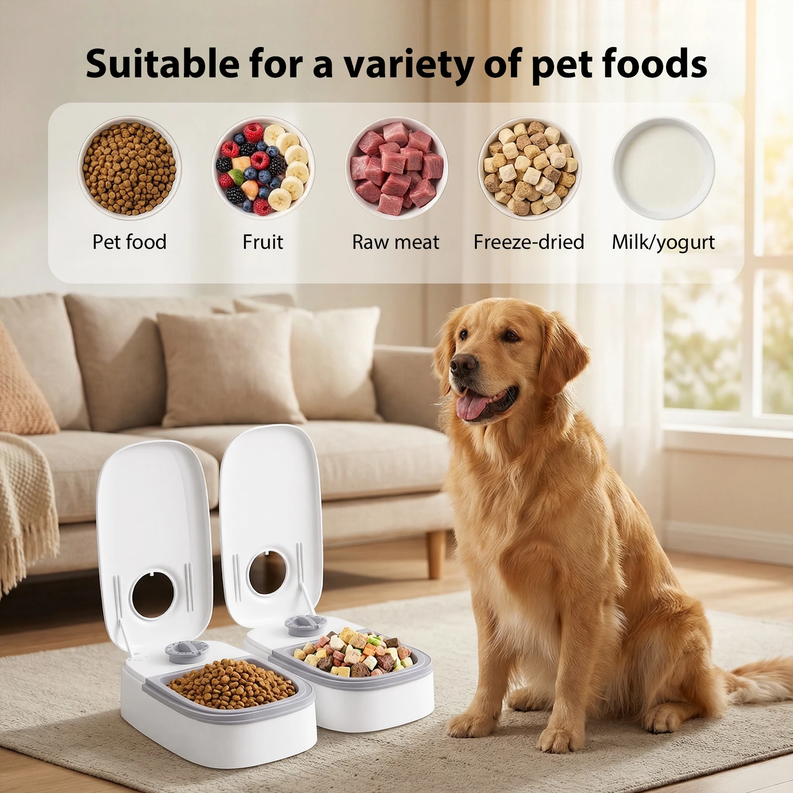 Dual-bowl automatic cat and dog feeder, 48-hour timer, 700ml capacity, suitable for dry and wet food