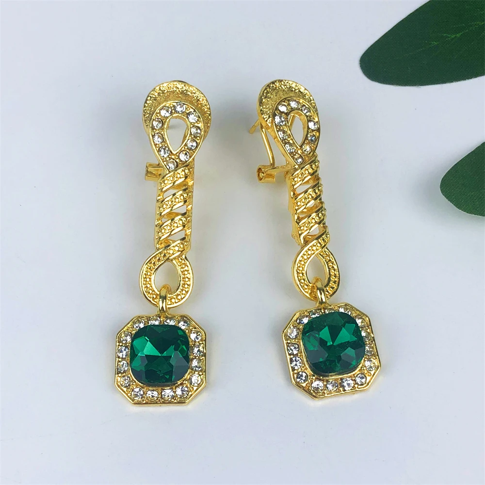 ESALE Two Tone Jewelry Set Gold Plated Big Pendant Necklace Bracelet Water Drop Earring Ring For Women Wedding Gifts 2025 New