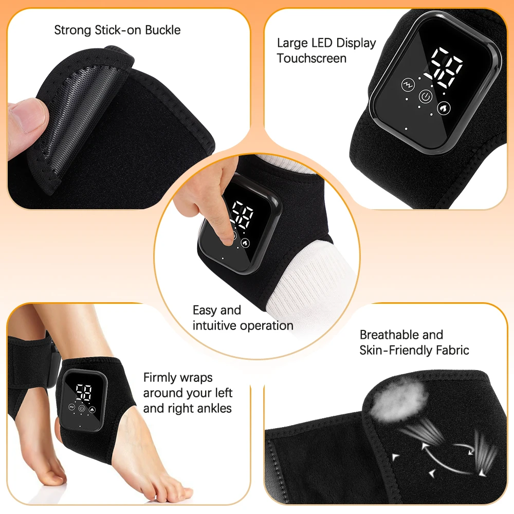 Electric Ankle Massager Hot Compress Vibration Foot Massager Ankle Joint Protection Heating Strap Ankle Heated Brace Wrap