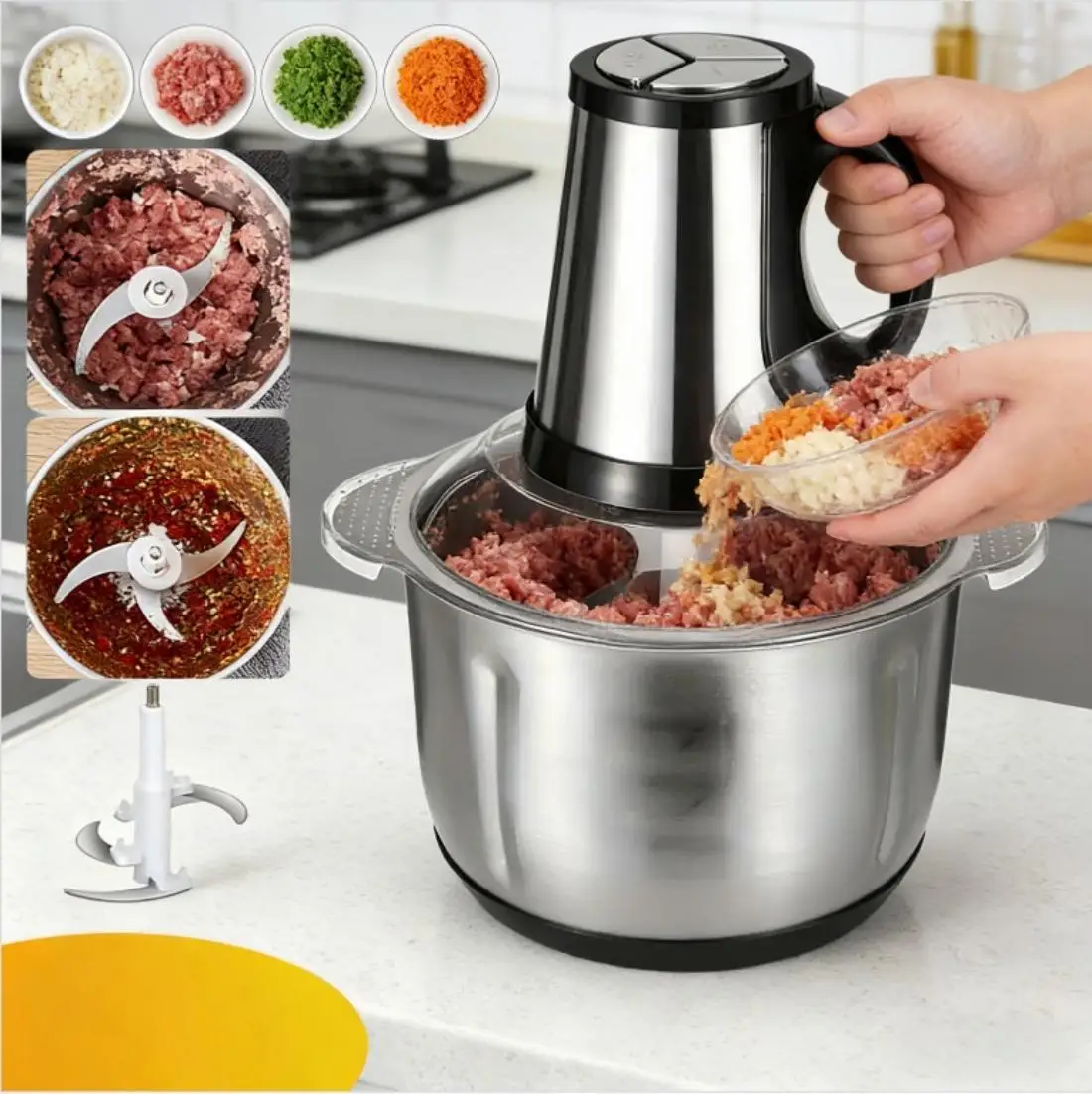 Electric Meat Mincer Grinder Stainless Steel Multifunctional 5L Vegetable Slicer Chopper Mincer Food Processor Garlic Mud Maker