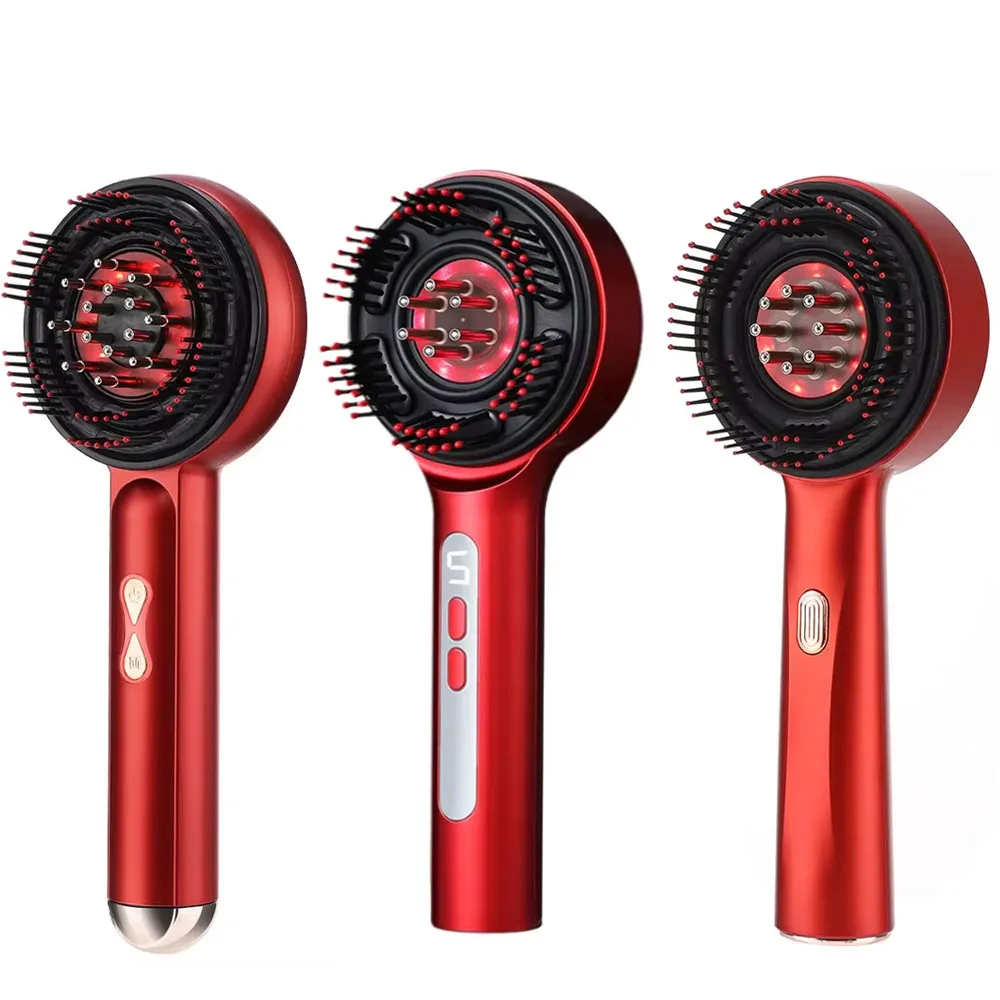 Electric Scalp Head Massage Comb 660nm Light Hair Growth Comb Hair Brush Head Spa 3 Levels Microcurrent Scalp Oil Applicator