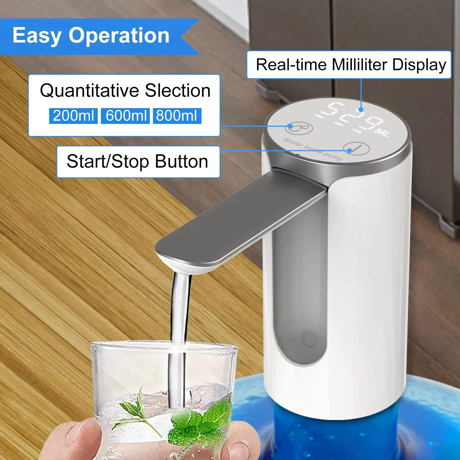 Electric Water Gallon Pump Automatic Water Pump Foldable Desktop Water Bottle Pump USB Rechargeable Water Dispenser