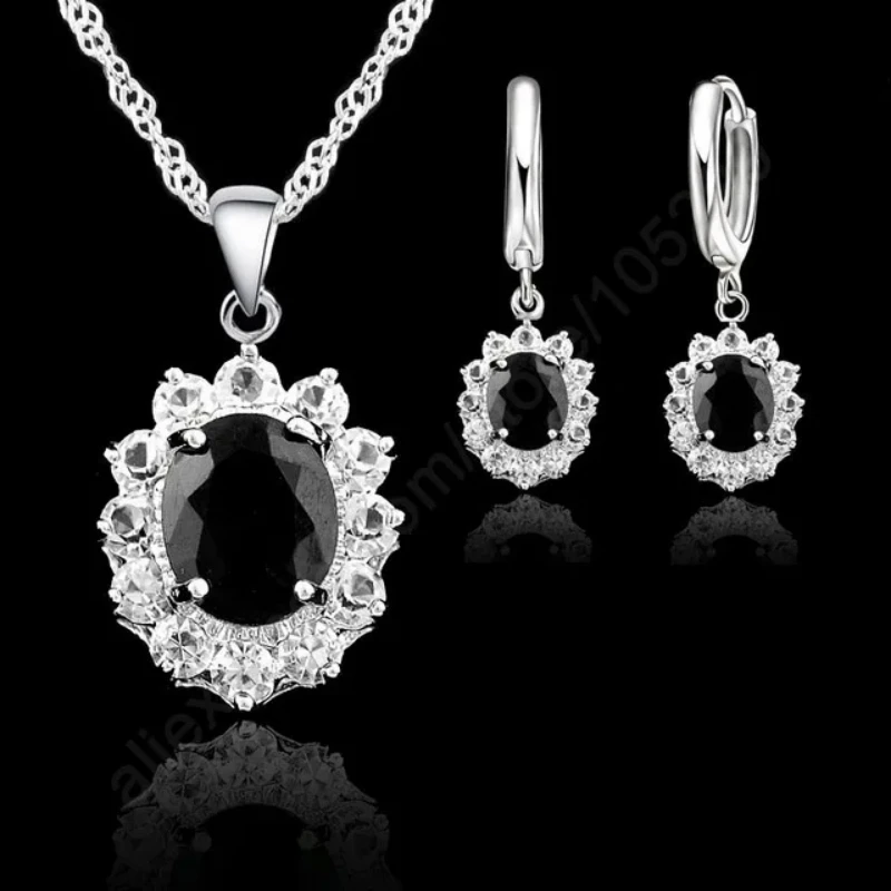 Elegant Flower Shape Women Wedding Necklace Earring Jewelry Sets 925 Sterling Silver Cubic Zirconia Crystal Girls Gifts