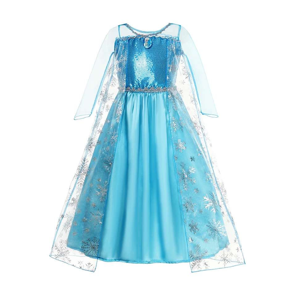 Elsa Dress Cosplay Princess Dress Light Blue Long Sleeve Sequin Children Dresses Carnival Party Evening Dress Dress For Girls