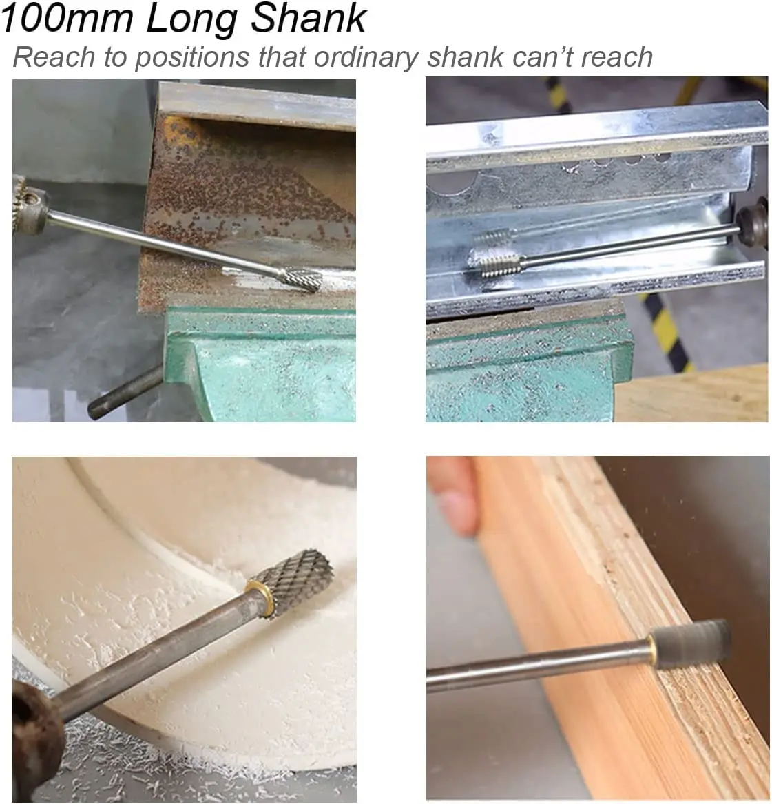 Extra Long 100mm Rotary Rasp File Carving Grinder Abrasive Tools Carbide Burr Alloy Bits Milling Cutter Drill For Metal Wook